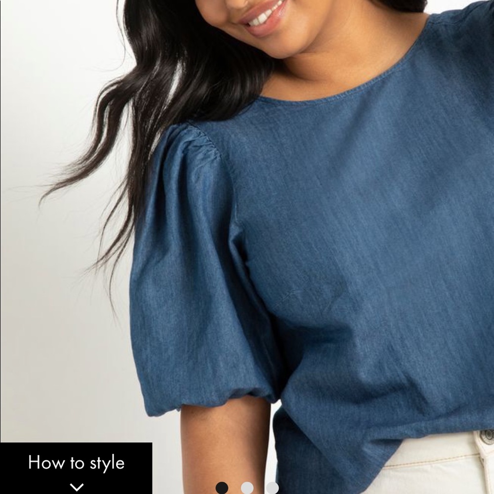 ELOQUII Denim puff sleeve blouse NWT